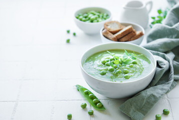 Fresh vegetable soup made of green peas