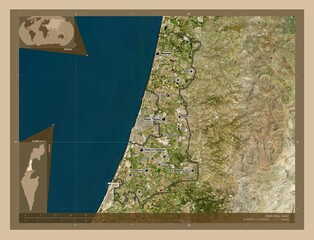 HaMerkaz, Israel. Low-res satellite. Labelled points of cities