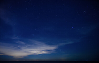 Fototapeta na wymiar Starry night sky over calm sea beach.