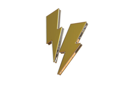 Gold thunderbolt icon isolated on white. 3d rendering.