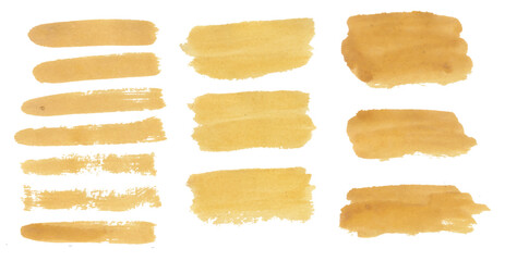 Golden Color watercolor brush vector set, vector gold stock brush set with grunge. 
