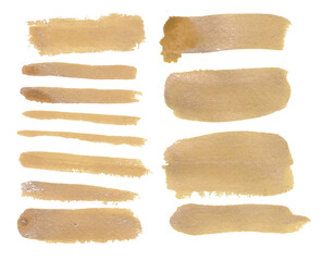 Golden Color watercolor brush vector set, vector gold stock brush set with grunge. 
