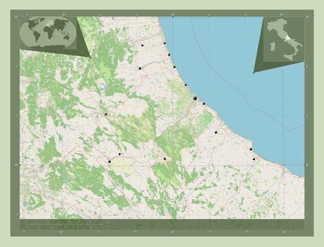 Abruzzo, Italy. OSM. Major cities