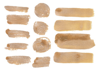Golden Color watercolor brush vector set, vector gold stock brush set with grunge. 
