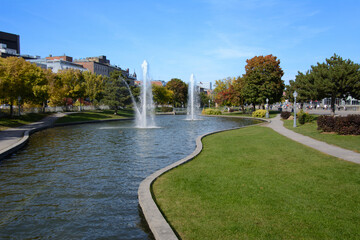 Park with fall colors in the beautiful town of Montreal, Canana, Quebec