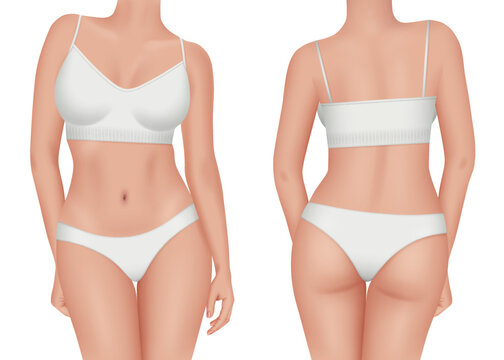 Female body. Front and back views of female nude body decent vector realistic templates