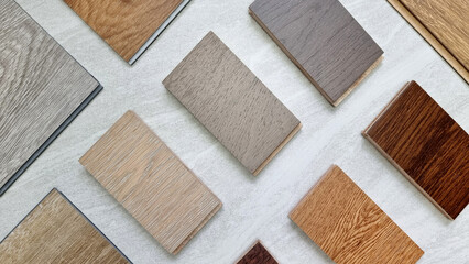 samples of interior wooden flooring material consists oak, walnut, ash, douglasfir engineering (or...