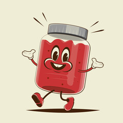 funny walking cartoon glass of jam