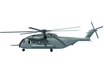 Fototapeta na wymiar Military transport helicopter 3D rendering on white background