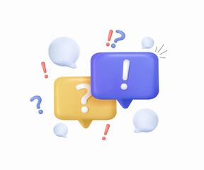 3d Q&A Speech bubble with question and exclamation mark icon. Talk message box with question sign. FAQ symbol concept. - obrazy, fototapety, plakaty