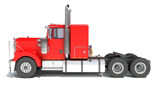 Red Semi Truck 3D rendering on white background