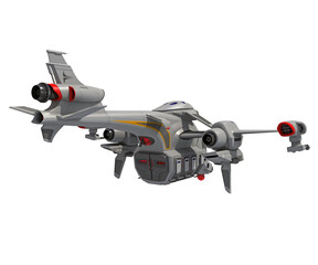Spaceship 3D rendering on white background