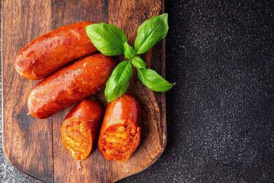 chorizo ​​sausages spicy sausage delicious snack meal food snack on the table copy space food background rustic top view