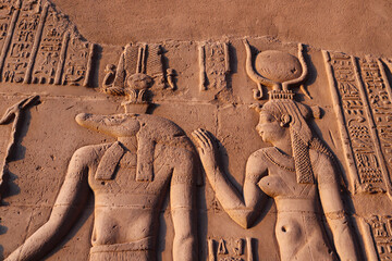 amazing ancient egyptian carvings at Kom Ombo temple in Aswan, Egypt