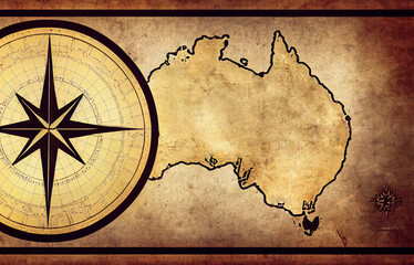 Fototapeta na wymiar Vintage map of Australia with old paper and compass rose