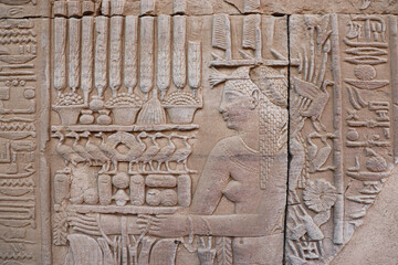 Amazing ancient egyptian carvings at Kom Ombo temple in Aswan, Egypt 