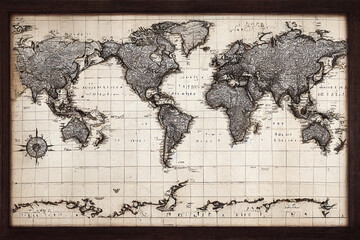 Ancient geography background with ancient world map in frame