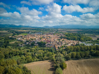 Peralada small medieval Spanish town on the Costa Brava in Girona aerial images castle winery