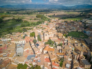 Fototapeta na wymiar Peralada small medieval Spanish town on the Costa Brava in Girona aerial images castle winery