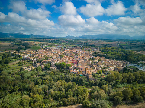 Peralada small medieval Spanish town on the Costa Brava in Girona aerial images castle winery