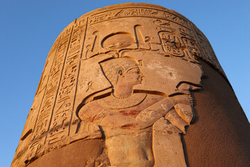 Beautiful carvings at ancient egyptian temple in Aswan, Egypt 