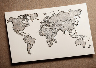 Background of a world map on white paper, dynamic and sober