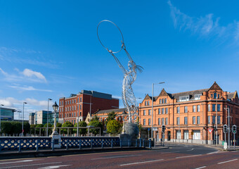 view of the Beacon of Hope or Nuala with the Hula statue in downtown Belfast