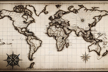 Vintage 18th century world map on old parchment
