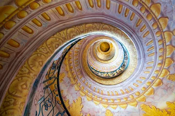 Fotobehang view of the multi-storey circular staircase leading from the library to the church in Melk Abbey © makasana photo
