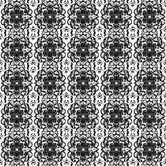 Seamless vector line art pattern made of flowers, black and white