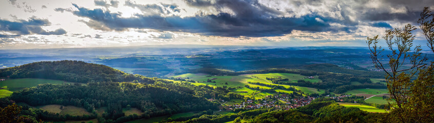 panoramic view from mountain into bavarian valley in summer