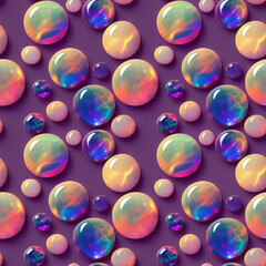 Seamless pattern of round gemstones, bright and shiny gems, abstract background, 3d illustration