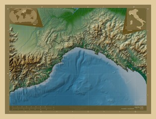 Liguria, Italy. Physical. Labelled points of cities