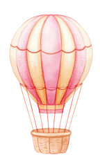 Hot air balloon. An element for scrapbooking. Watercolor drawing.