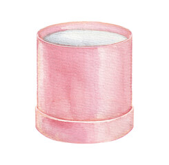 Festive Pink Box. Gift. Sweets. Watercolor drawing. The package.
