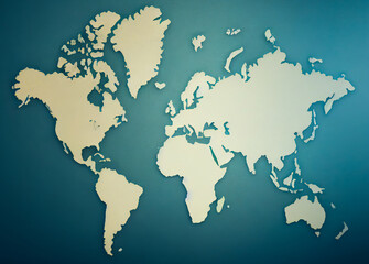 Beautiful world map on blue background