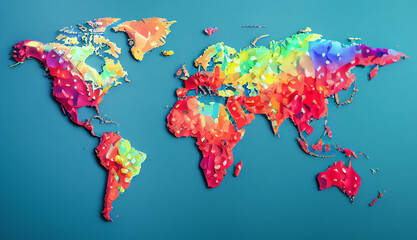 World map of colored flower petals