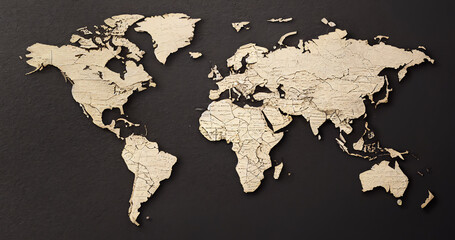 Fototapeta na wymiar World cardboard map and scrapbooking, ecology and global recycling