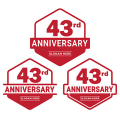 Set of 43 years Anniversary logotype design. 43rd birthday celebration logo collection. Set of anniversary design template. Vector illustration. 