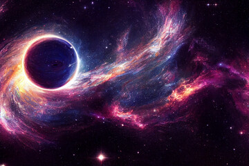 planet in space with stars with black hole concept