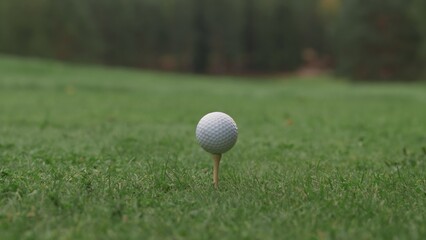 ECU Close up golf ball standing on the turf