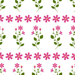 Vector seamless pattern. Purple flowers and leaves