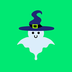 ghost character wearing hat with gradient color, hand drawn. very cute ghost. great for halloween.