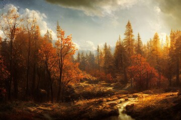 Fototapeta premium Autumn forest illustration