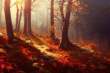 Fototapeta na wymiar Autumn forest illustration