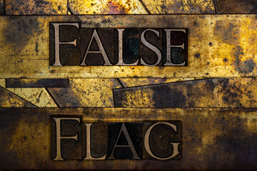 False Flag text on grunge textured copper and gold background