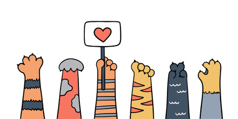 Cat paws isolated on white background. Set of different animal foot. © savvalinka