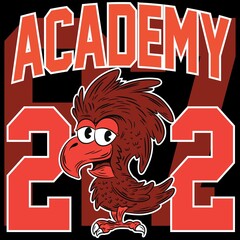Illustration eagle cartoon with college varsity design, number 22 academy text.