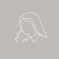  The head of girl in profile. Wavy hair. Beauty minimalist, vector illustration. lines style.