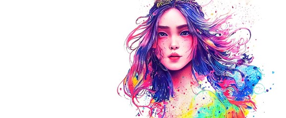 Fototapeta premium Stunning watercolor painting of a girl with stains and smudges